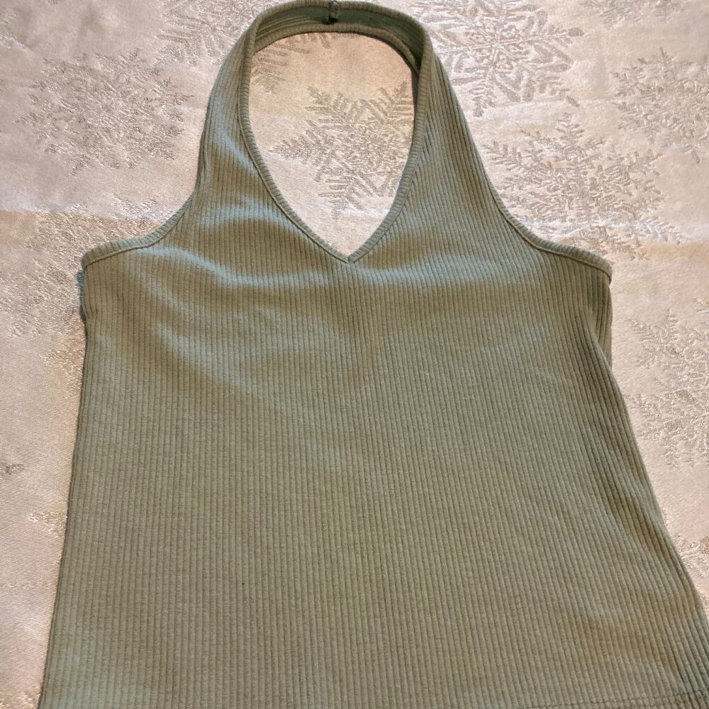 American Eagle Junior Size S/P CH, Ribbed Sage Green Halter Crop Top
